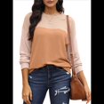 thumbnail image 2 of Moda para Mujer 2025, Camisetas Holgadas Informales de Punto con Cuello Redondo y Larga con Bloques de Color Caqui S, 2 of 7
