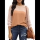 thumbnail image 2 of Moda para Mujer 2025, Camisetas Holgadas Informales de Punto con Cuello Redondo y Larga con Bloques de Color Caqui L, 2 of 7