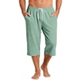 thumbnail image 3 of Nokdvo Men's Capri Pants Drawstring Elastic Waist Capris with Pockets Below Knee Joggers Wide Leg Stretch Workout Athletic Casual Loose Fit Summer Cropped Pants,Light Green 3XL, 3 of 6
