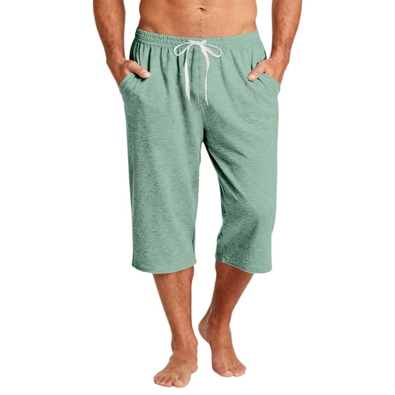 Resicozy Mens Elastic Waist Drawstring Workout Gym Joggers 3/4 Shorts Summer Casual Sweat Short Pants with Pockets Light Green M