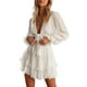 thumbnail image 1 of Vestido de manga larga para mujer Escote en V profundo Color liso Vestido de primavera y verano Cintura alta S-3XL Mini vestido de talla grande SAYOO moda, 1 of 8