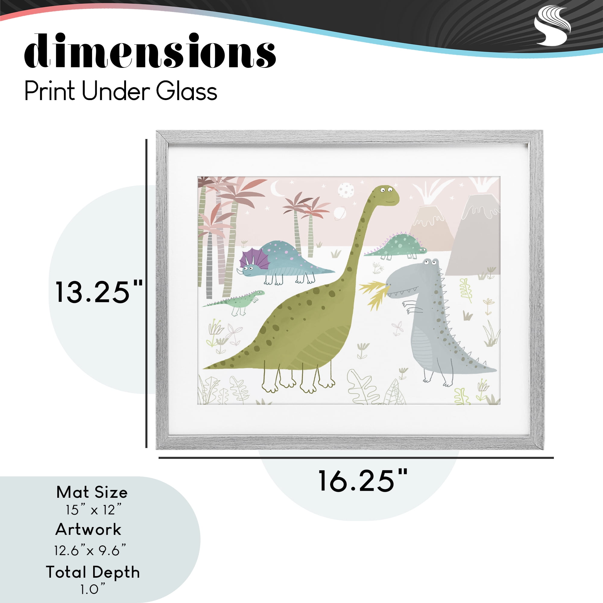 Stupell Industries Earthy Jurassic Dinosaurs Gray Framed Print Under Glass, design by Carla Daly