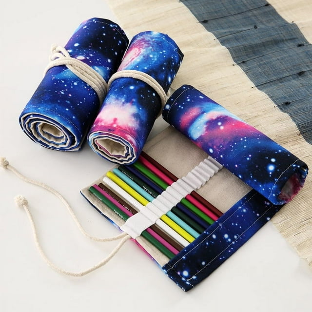 Cortina de lápices de colores multicolor hecha a mano con arte étnico, bolsa de lona para lápices, bolsa para lápices para estudiantes, estuche de papelería para pintar