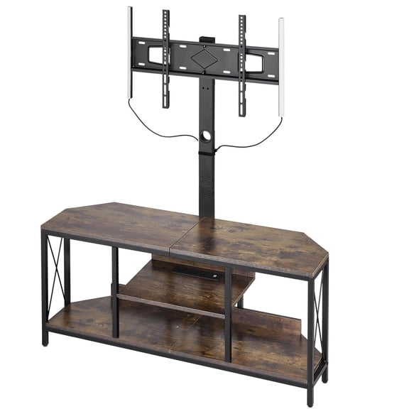 45" Height Adjustable TV Stand with Mount for up to 75 inch TVs, Entertainment Center with Power Outlet & LED Lights, 3-Tier Storage Cabinet for Living Room & Bedroom