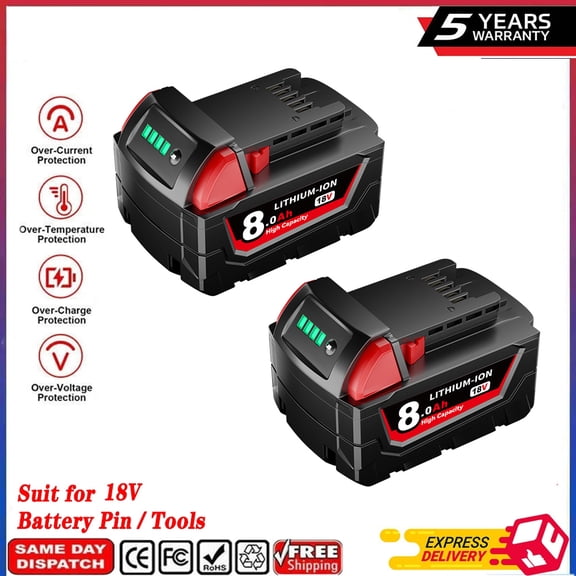 2 Pack M18 8.0Ah Replacement for Miwauke 18V Lithium Battery Compatible with 48-11-1815 48-11-1820 48-11-1840 48-11-1850 48-11-1860 Cordless Power Tools and 18V Li-on Charger