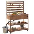 thumbnail image 3 of Mintazer Outdoor 41.7" Rolling Kitchen Island with Sink & Faucet, Garden Potting Bench with Stainless Table Top & 2 Movable Shelves and Bottle Opener, Brown, 3 of 17
