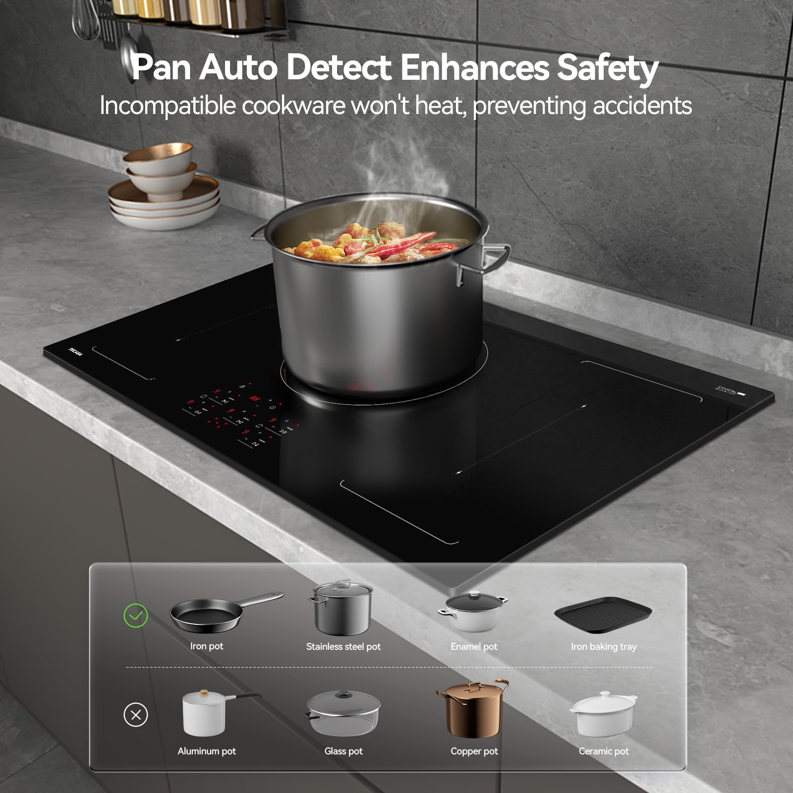 TECASA 36 in Built-in Induction Cooktop, 10800W Electric Cooktop 5 Burners with Boost, Touch Control Stove Top, Timer & Child Lock, Black