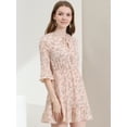 thumbnail image 2 of Unique Bargains Femmes Cloche Florale Manches 3/4 Cravate Cou Robes à Volants, 2 of 6