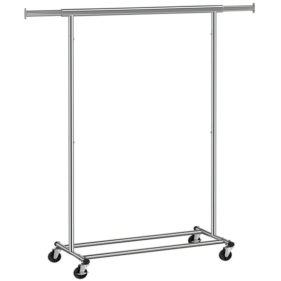 SONGMICS Clothes Rack with Wheels, Heavy-Duty Clothing Rack for Hanging Clothes, Portable Garment Rack, with Extendable Hanging Rail, 220 lb Load Capacity, Silver UHSR13S