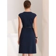 thumbnail image 3 of DARING DIVA Elegant Round Neck Cap Sleeve Belted Work Sheath Dresses XS Dark Blue, 3 of 6