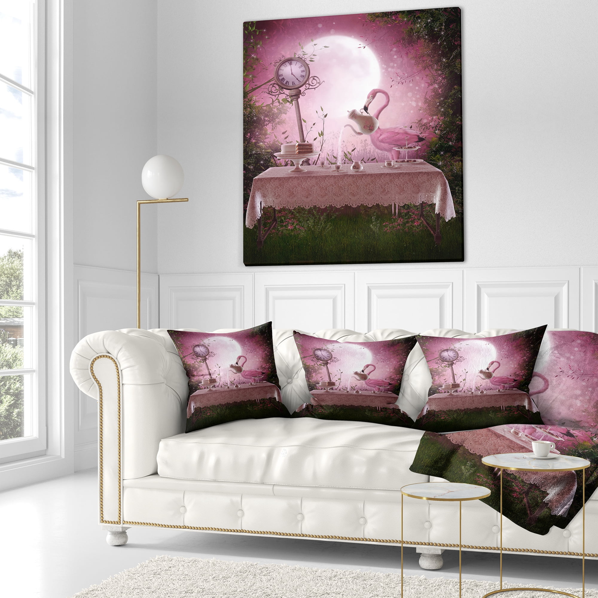 Designart Fantasy Garden with a Flamingo - Modern Landscape Printed Throw Pillow - 16x16