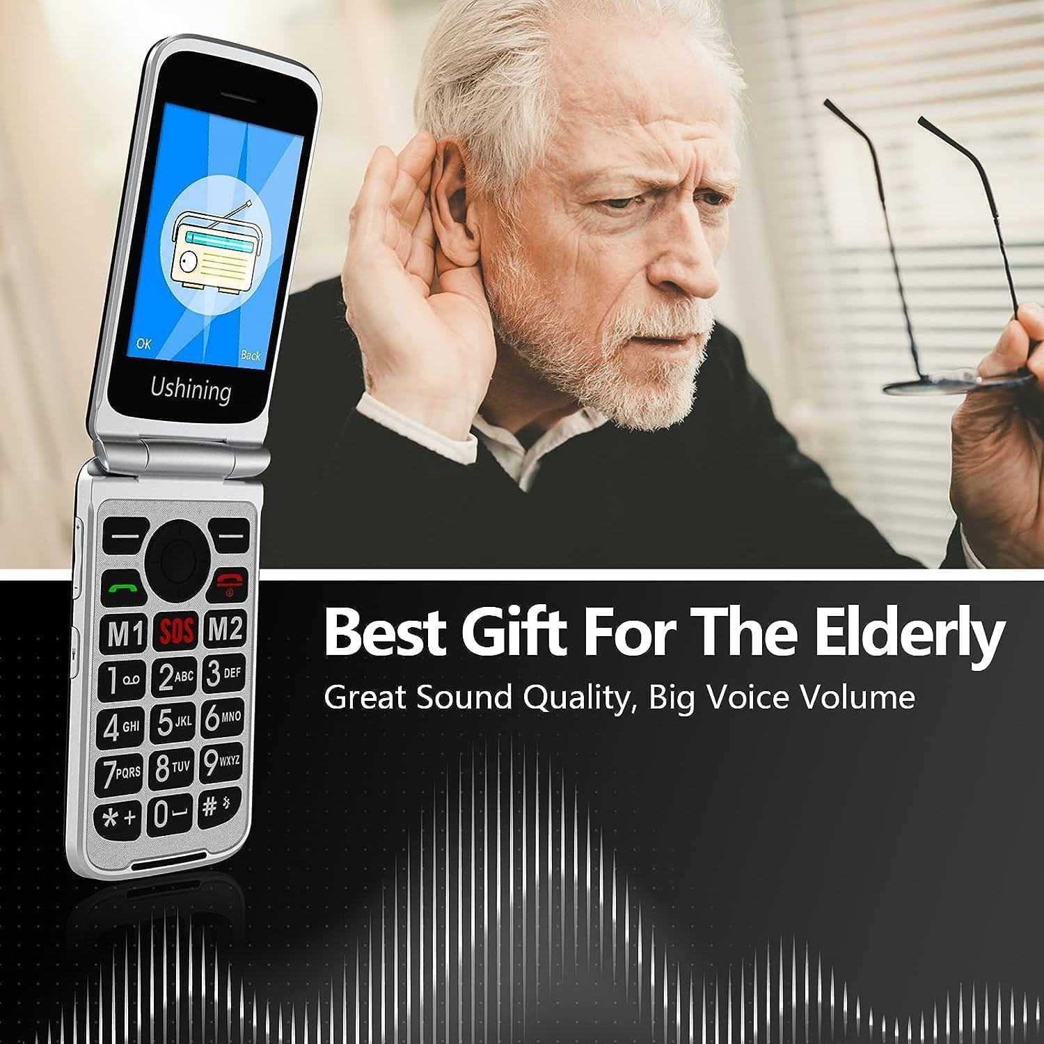 4G Elderly Portable No Contract Foldable Portable Simple Big Button Elderly Mobile Phone with Charging Station Emergency Call Button Dual SIM Card Free 1200Mah Battery