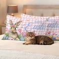 thumbnail image 3 of Happy Easter Pillow Covers 2 Pack Watercolor Rabbit Colored Eggs Flowers Pink Plaid Pillowcase Waterproof Outdoor Throw Pillow Cover for Patio Balcony Rectangular Cushion 20”x12”, 3 of 9
