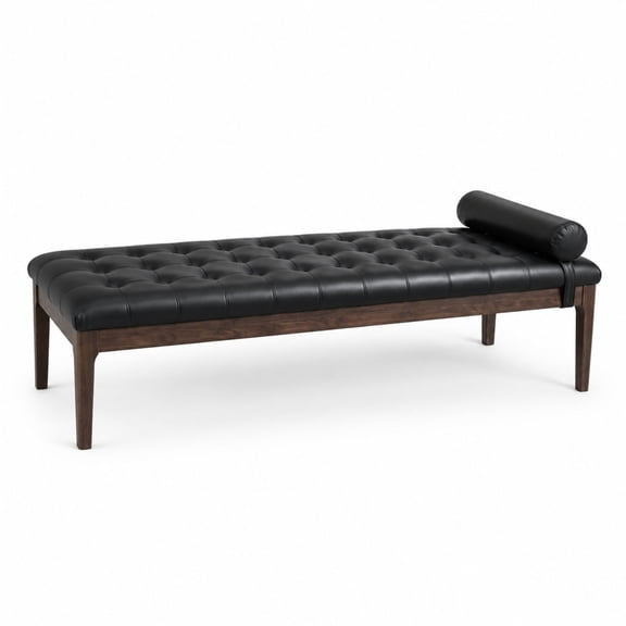 GOMYHOME 66" Upholstered Bedroom Bench, Tufted Faux Leather, Black