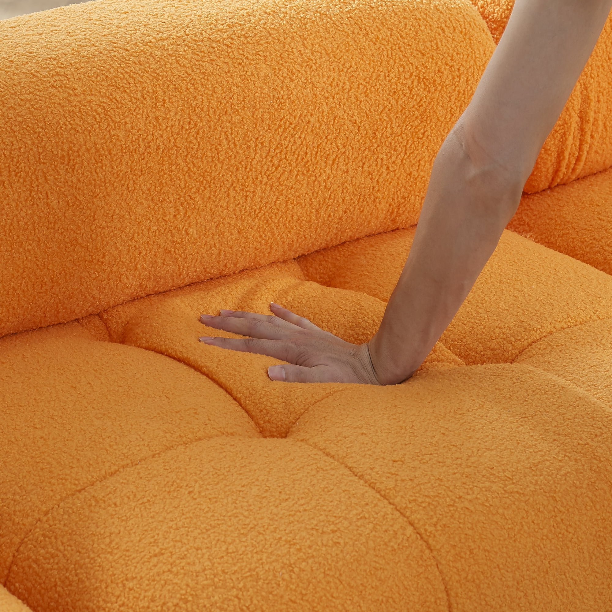 Aukfa 93" Sectional Sofa, Living Room Modular Couch with Ottoman, Pillow Top Arms, Teddy Fleece, Orange