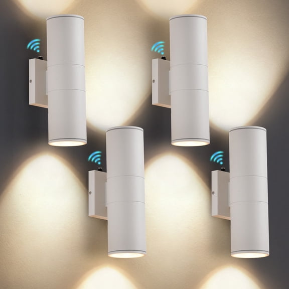 HKMGT Dusk to Dawn LED Outdoor Wall Light, Up & Down Cylinder Sconce, White Aluminum, 12W, AC120V, Waterproof for Porch Patio (4-pack)