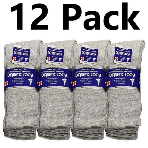 Falari Diabetic Crew Socks, 12 Pairs, Physician Approved for Men and Women, Blood Circulation Support, Edema Relief 10-13 Gray