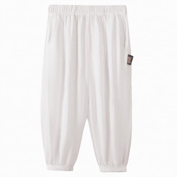 JUMEYU Boys Cargo Pants Wide Leg Boys Baggy Cargo Pants- Elastic Waist Wide Leg Stretch Casual Kids Pants Size 6-8 (White,6-8 Years)
