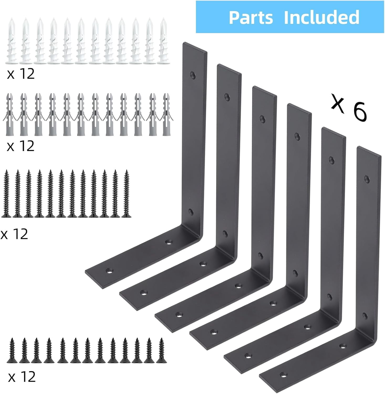 Shelf Bracket, Heavy Duty Floating Shelf Brackets 8-Inch Long, 6-Pack Brackets for Shelves, Matte White Coated L Shape Metal Wall Shelf Support Brackets with 1/5 Inch Thick and 160 lb. Load Capacity