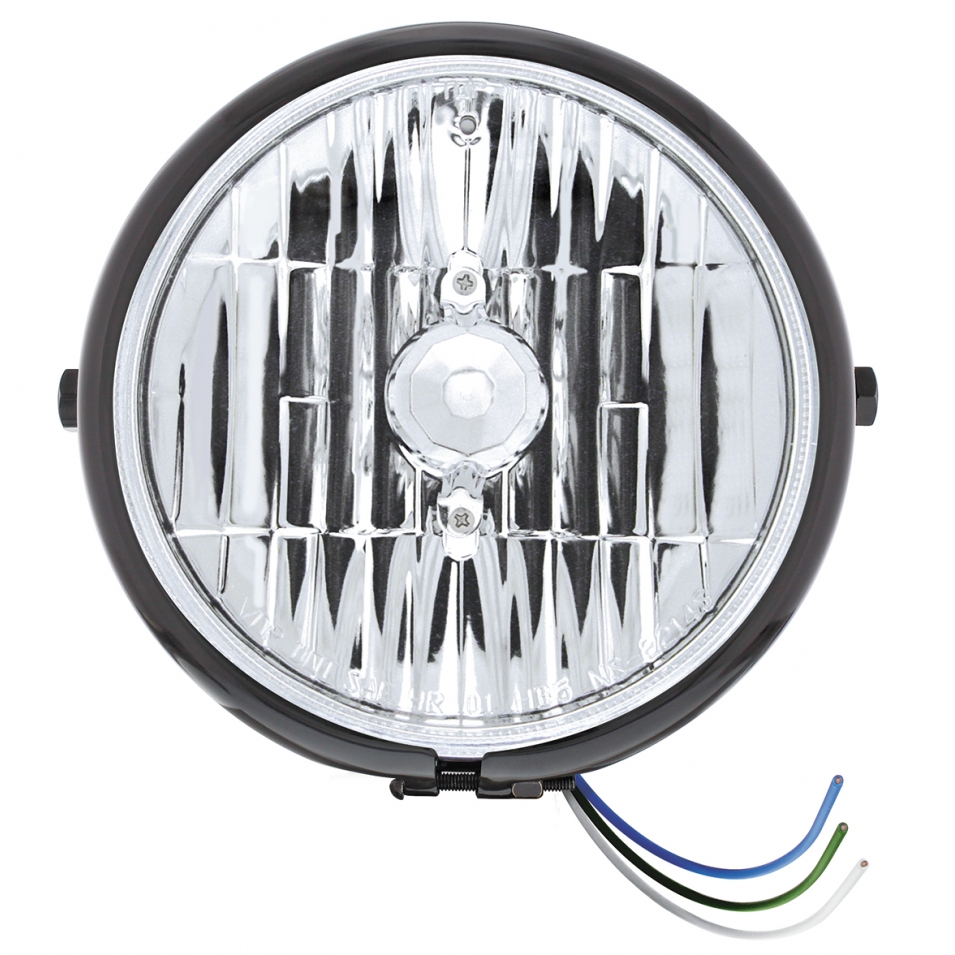 Black 5 3/4” Motorcycle Headlight Side Mount Crystal Headlight