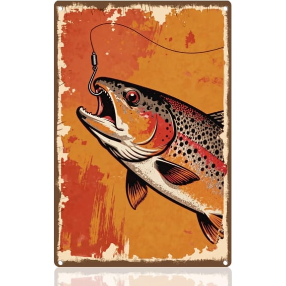 Vintage Fishing Metal Wall Decor 8 x 12 Retro Tin Sign for Home Bar Garage Cafe Outdoor Kitchen Man Cave