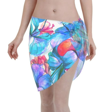Ocsxa Bright Flowers Print Sarong Coverups For Women Bathing Suit Wrap Swimsuit Skirt Beach Bikini Cover Up Swimwear