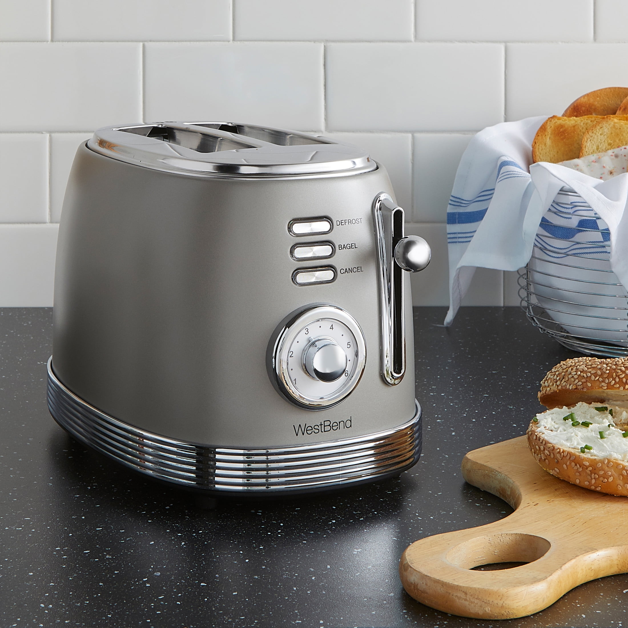 West Bend Retro-Styled 2-Slice Toaster with 4 Functions and 6 Settings, in Gray (TTWBRTGR13)