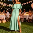 thumbnail image 6 of HONHUZH Womens Wedding Guest Dresses Plus Size Off the Shoulder Solid Color Chiffon High Waist Evening Dress, 6 of 8