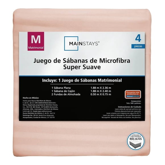 Juego De Sábanas Mainstays Matrimonial Liso Blush