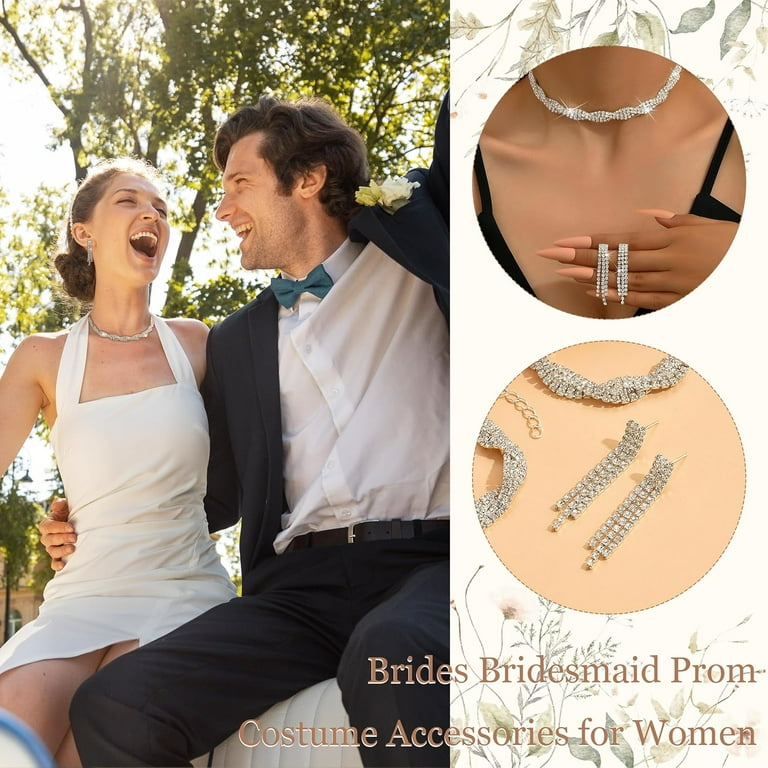 Wedding Jewelry Set for Brides Bridesmaids Silver Rhinestone