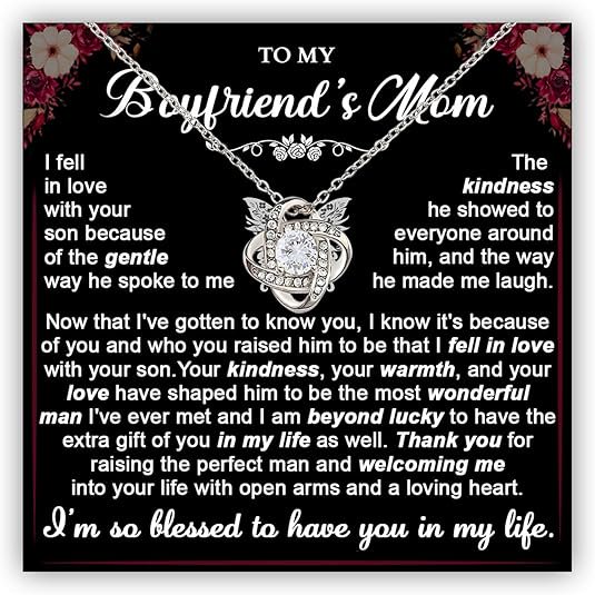 To My Boyfriends Mom Necklace Gift, Christmas Gift for Boyfriend's Mom, Valentines Day Gift Future Mother In Law, Love Knot Necklace with Box and Card