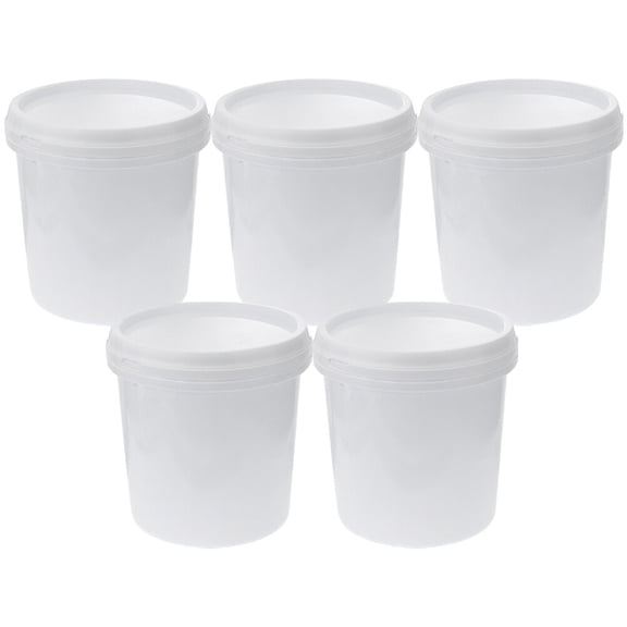 5 Pack White Plastic Bucket with Handle and Lid Food Storage Bucket Containers All Purpose Pail