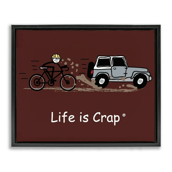 Stupell Industries Muddy Road Biker Novelty & Humor Painting Black Floater Framed Canvas Art Print Wall Art, 21 x 17