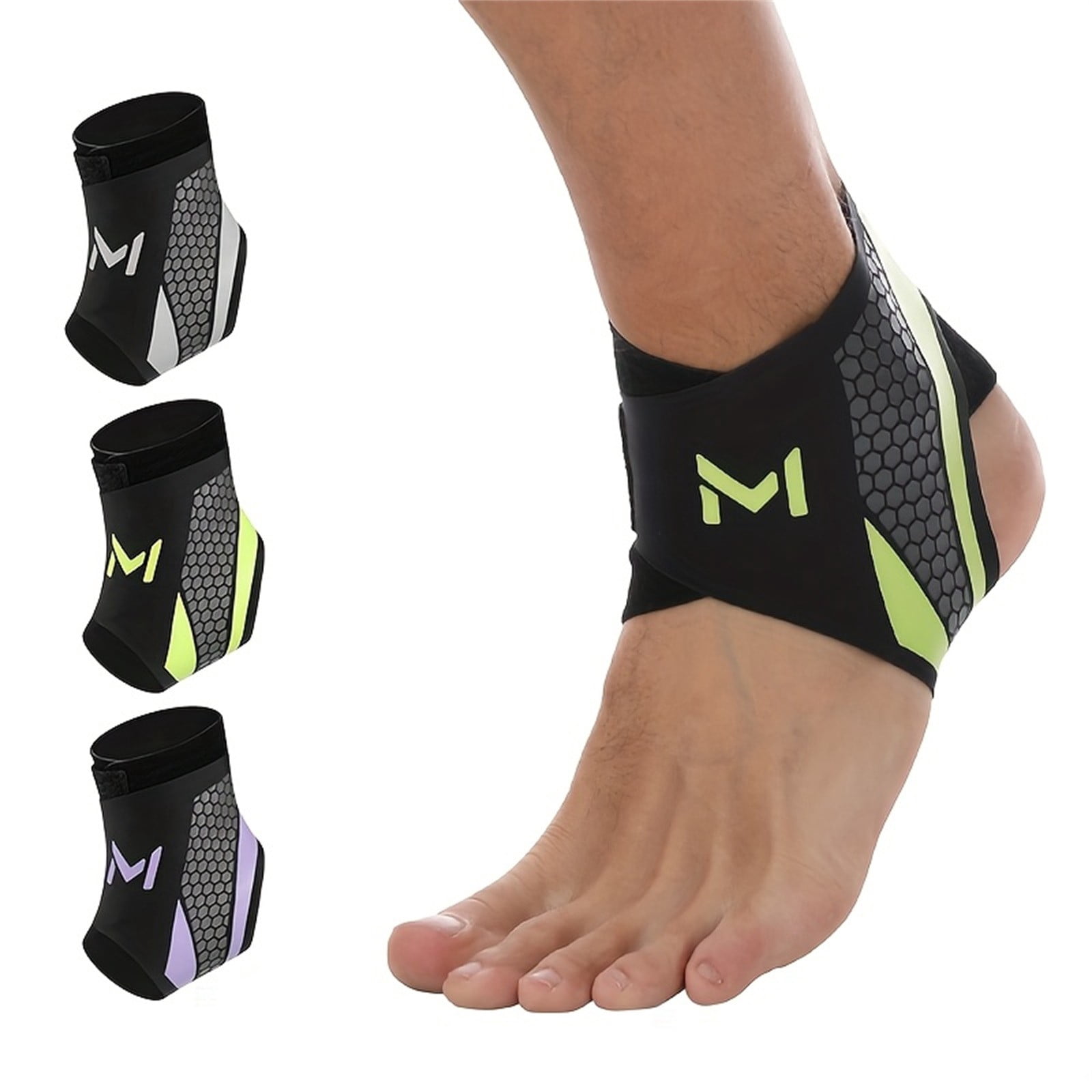 3 Pair Ankle Brace Compression Support Stabilizer for Adults, Ankle Support with Adjustable Wrap for Sports Training & Daily, Breathable Neoprene Sleeve Sports Brace, Lightweight - Green+Purple+Gray