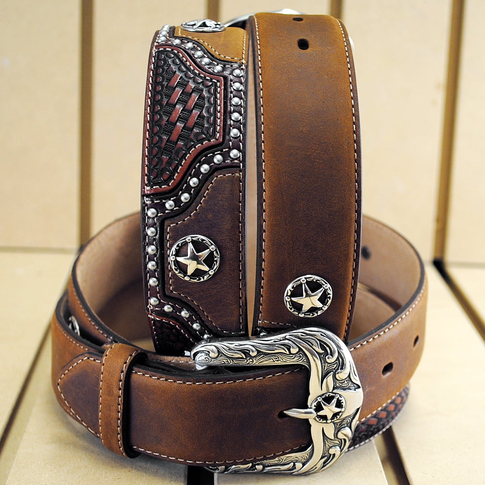 JUSTIN - 32 Inch Justin Texas All Star Tooled Western Leather Man Belt ...