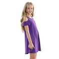 thumbnail image 2 of Stelle Girls Cold Shoulder Sundress Short Sleeve Solid Color Swing Casual Dresses,Tweens Cotton Comfy Shift Swing A-Line Midi Dress Loose Tunic Shirt Dress Skater Dress,Purple,4T, 2 of 8