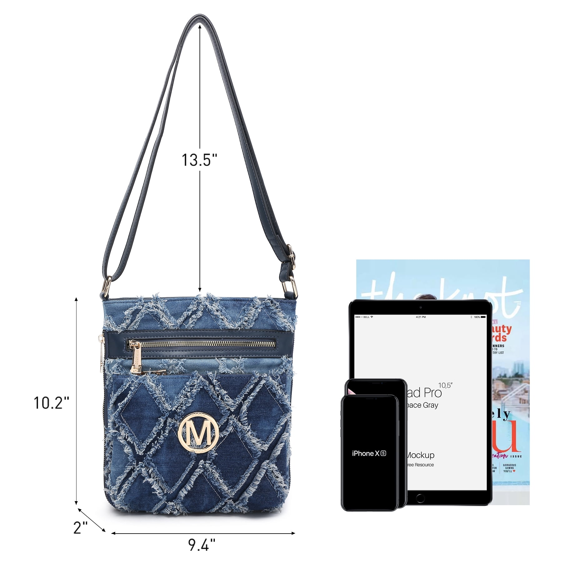 MKP COLLECTION Crossbody Bags Purses for Women Trendy Multi Pockets Monogram Zip Shoulder Bags Ladies PU Leather Handbag