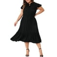 thumbnail image 4 of Agnes Orinda Women's Plus Size Self Tie Flutter Short Cap Sleeve Ruffle Midi Dresses 1X Black, 4 of 6