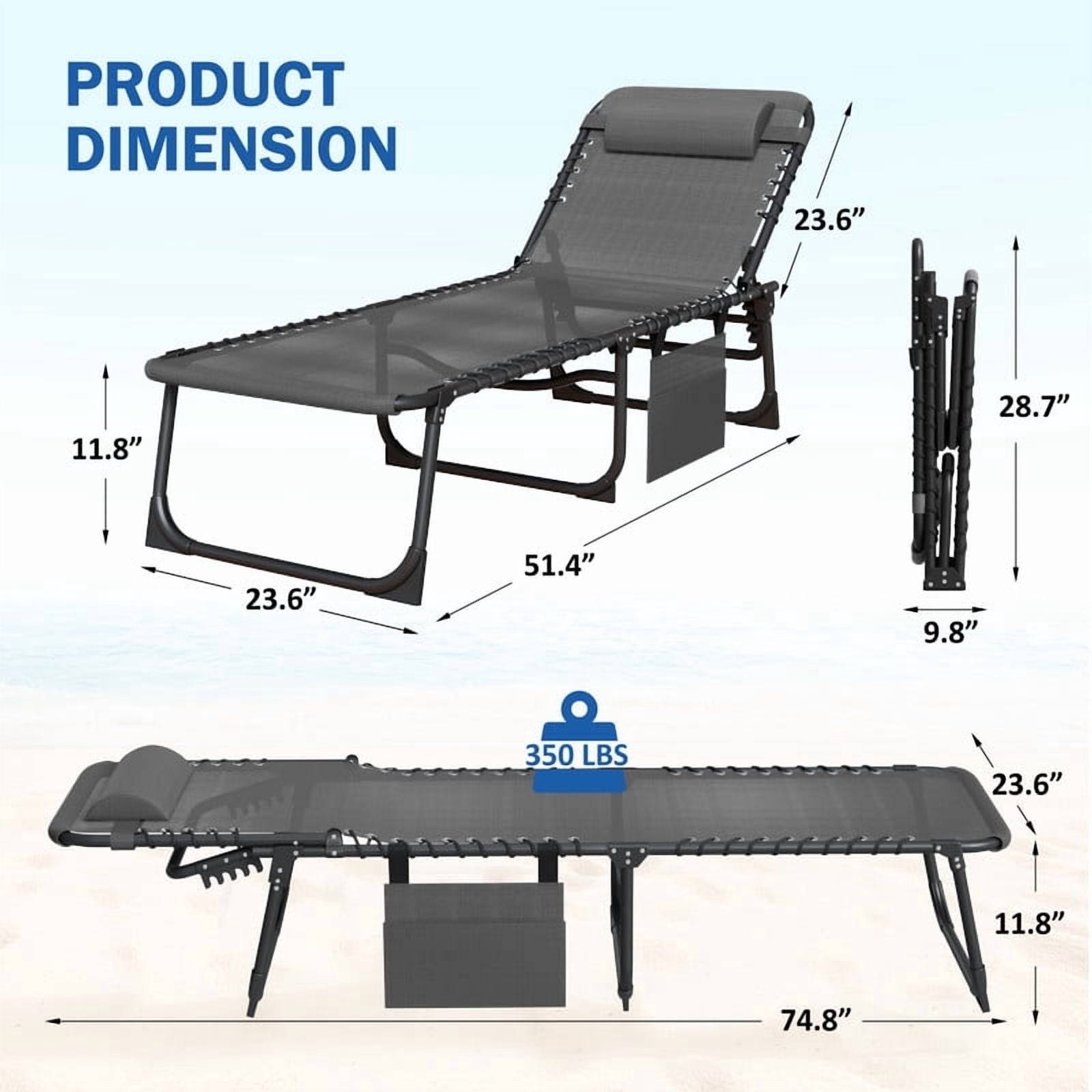 Vineego Folding Chaise Lounge Chair with Face Hole for Tanning, 5-Position Adjustable Textilene Outdoor Sunbathing Chair, Face Down Patio Pool Lounge Chair with Side Pocket & Pillow, Gray