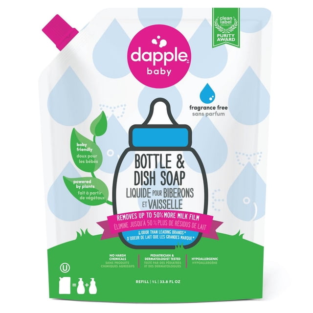 Dapple® Bottle & Dish Soap, Fragrance Free, Refill Size, 1L