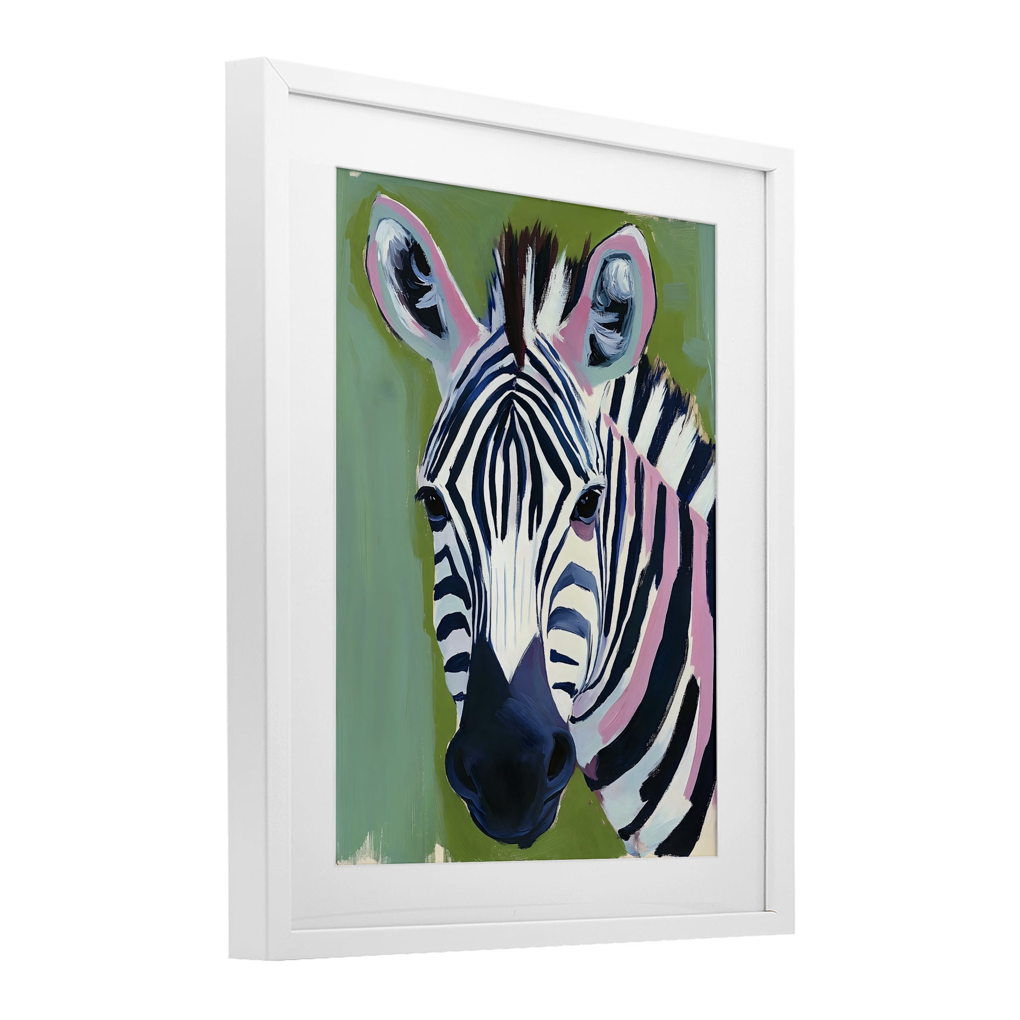 Stupell Industries Funky Zebra over Green White Framed Print Under Glass, design by The Prints Vibe