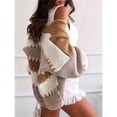 thumbnail image 4 of Women Oversized Cardigan Sweaters Open Front Color Block Lantern Long Sleeve Striped Knit Outwear Coats Khaki M, 4 of 8