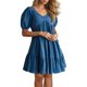thumbnail image 1 of Vestido Floral de Manga Corta para las Mujeres Patchwork V-Cuello Vestido Sólido, Vestido de Verano de Poliéster Spandex Casual, 1 of 5