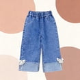 thumbnail image 5 of Auroural Toddler Girls Clothes under 10 Girls Pants 5T Girls' Jeans Bow-Shaped Decoration Children's Straight Leg Wide Leg Jeans Loose and Versatile Elastic Waist Pants Blue, 5 of 5