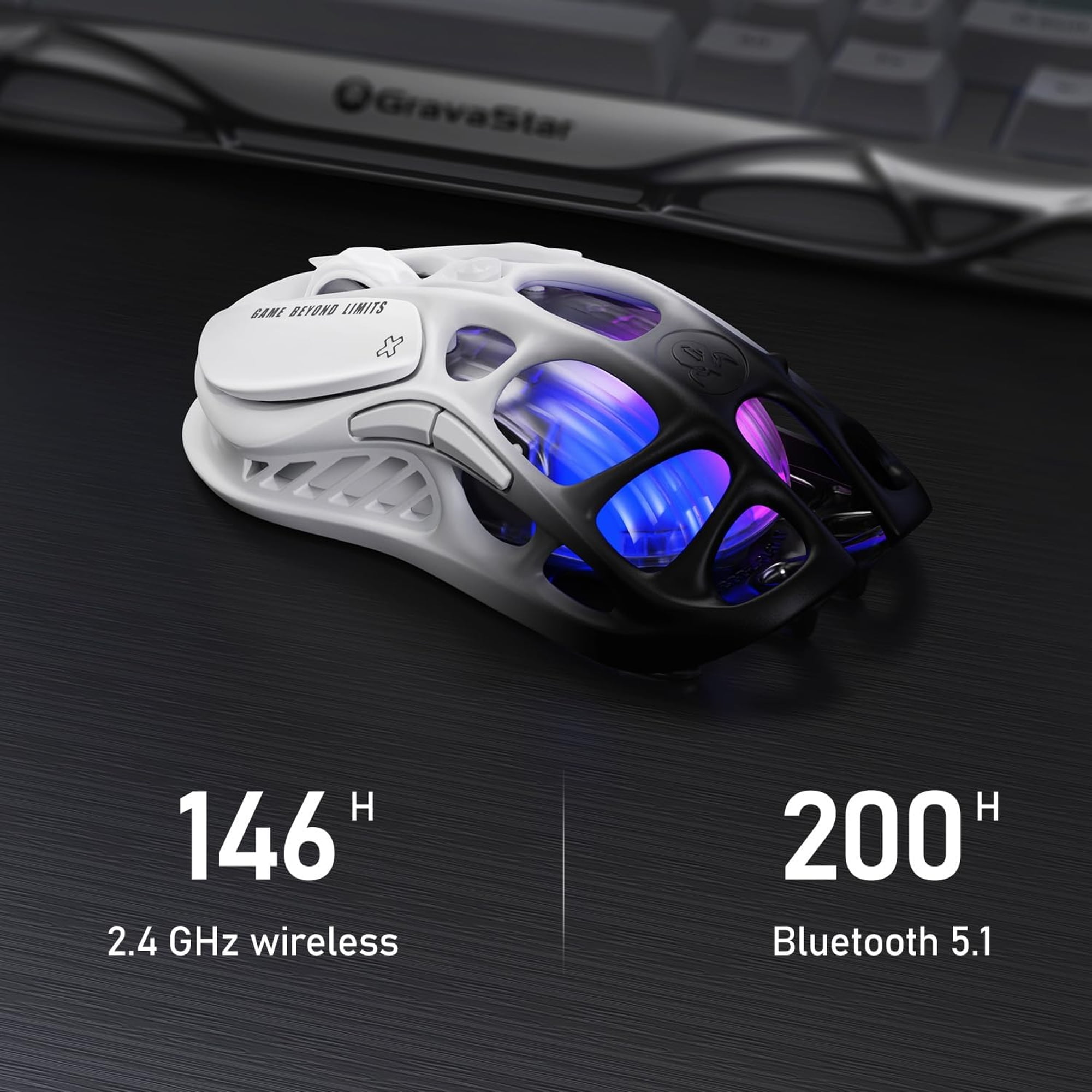 GravaStar Mercury M1 Pro Wireless Gaming Mouse – 26,000 DPI PAW3395DM Sensor • Magnesium Alloy • Tri-Mode Wired/2.4GHz/Bluetooth • 4K Polling Rate-Gradient Black