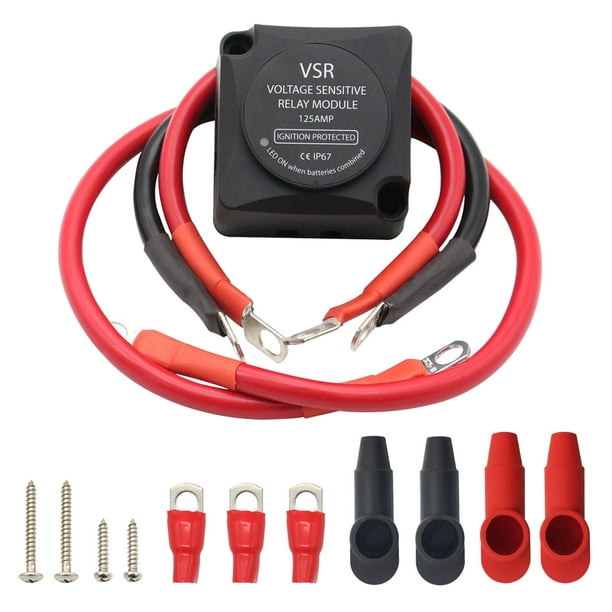 Amdohai Relais sensible à la tension VSR 12 V 125 A avec kit de câbles pour  2ème batterie, double batterie, relais de charge automatique, double  isolateur de batterie intelligent pour ATV UTV 