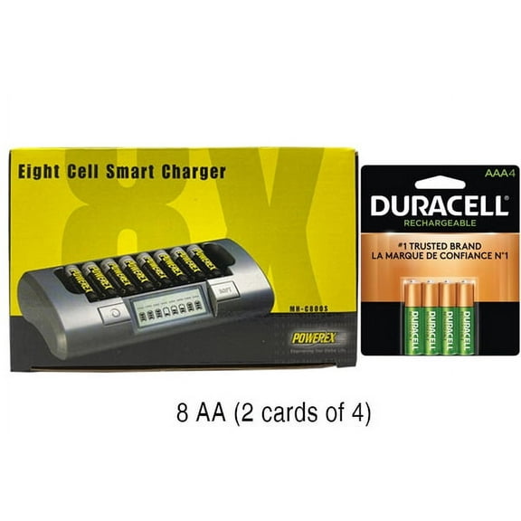 Powerex MH-C800S Eight Slot Smart Charger & 8 AAA Duracell Rechargeable (DX2400) Batteries (900 mAh)
