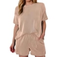 thumbnail image 1 of Conjunto de 2 piezas para mujer: top de cuello redondo y manga corta y pantalones cortos holgados, 1 of 7