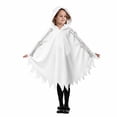 thumbnail image 3 of CUZIBR Boys Kids Halloween Ghost Robe Hooded Poncho Jagged Edge Ghost Funny Face Print Irregular Hem Cloak Toddler Cosplay Party ,5-White,4-5 Years, 3 of 8