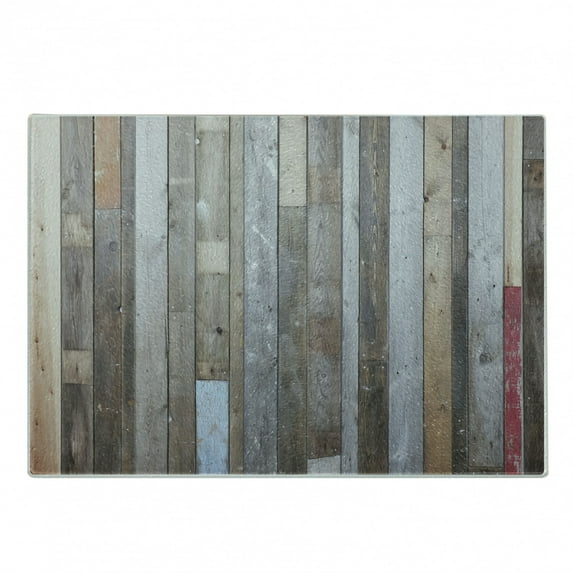 Rustic Wood Cutting Board, Arrangement with Planks and Retro Effect Photo Style Print of Timber, Decorative Tempered Glass Cutting and Serving Board, in 3 Sizes, by Ambesonne